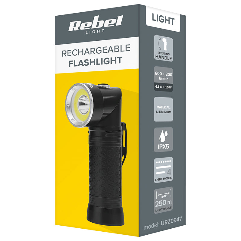 Lanterna Ipx5 Acumulator Rebel Urz 0947 cu baterie 1200 mAh, USB si Rezistenta la Apa