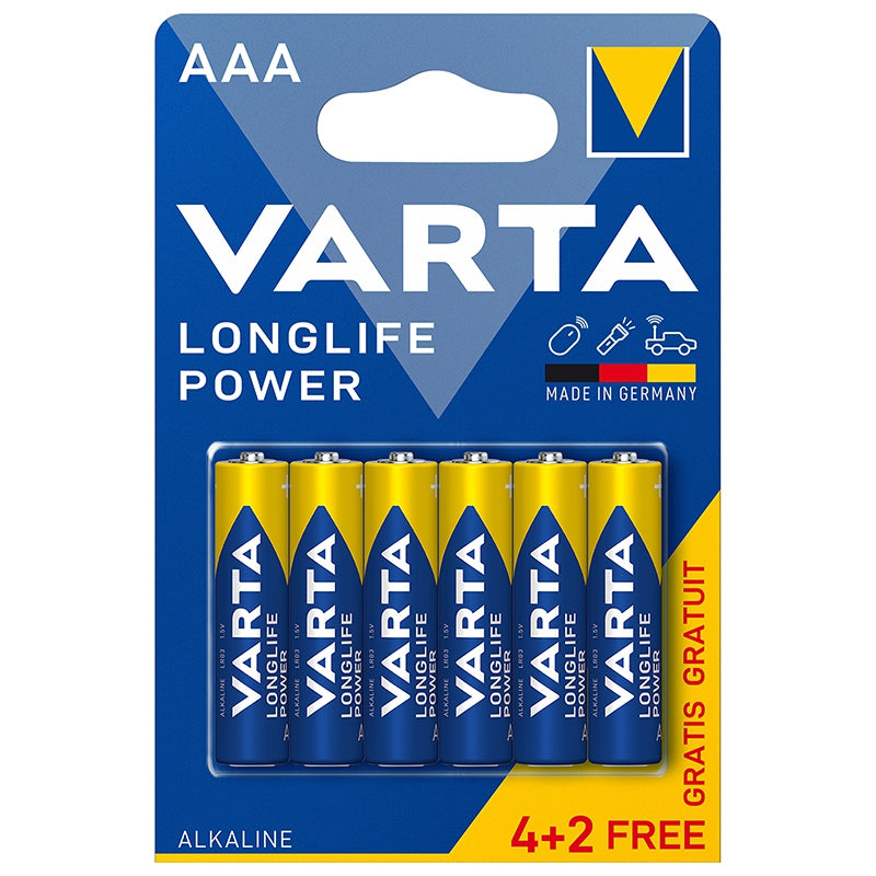 Baterie Alcalina Longlife Power Blister 6buc Varta Lr 03 cu baterie reincarcabila