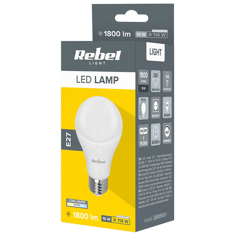 Bec LED A65 E27 16W 6500K 230V Rebel