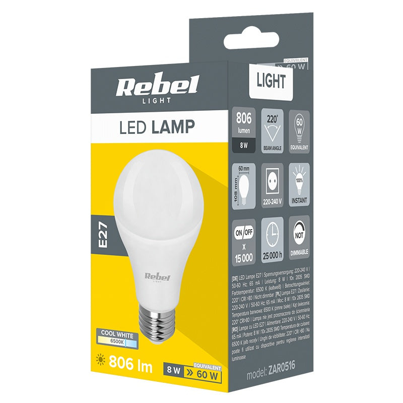 Bec LED E27 6500k Rebel a 60