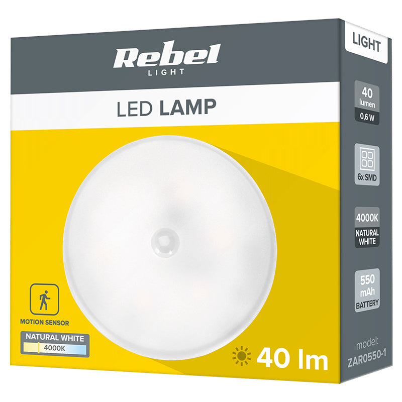 Lampa LED Magnet Senzor Miscare Acumulator Rebel Zar 0550-1 cu baterie 550 mAh si USB