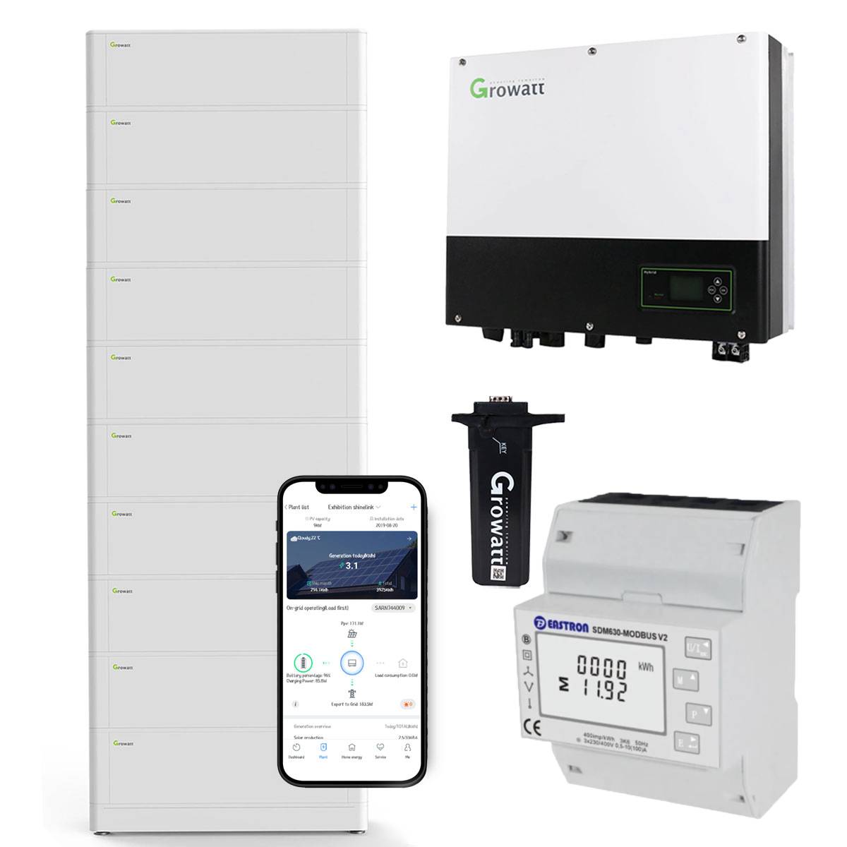 Growatt SPH3000TL BL-UP 3kW Hybrid Inverter with 25.6 kWh Solar Battery Storage Set