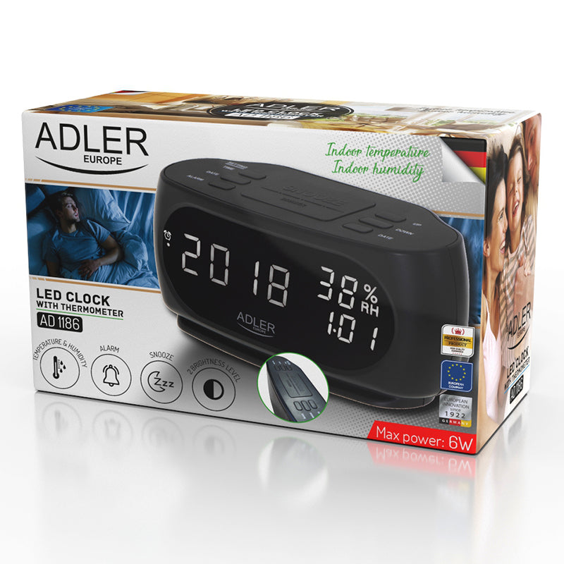 Ceas cu alarma cu Afisare Temperatura si Umiditate Adler AD 1186 cu baterie reincarcabila