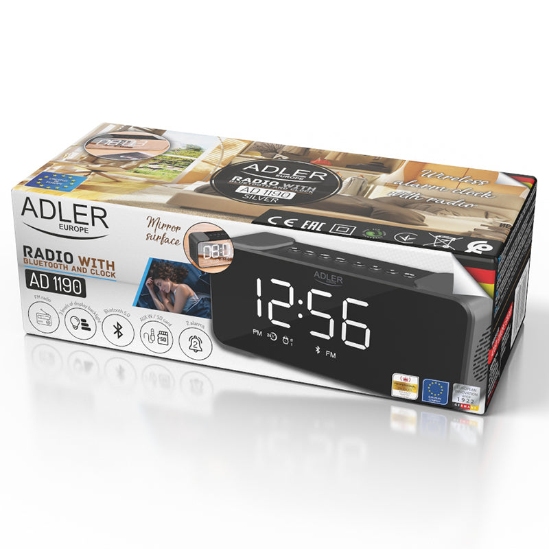 Radio cu ceas Adler AD 1190 cu Bluetooth, radio FM, alarma si baterie 1800 mAh