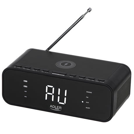 Radio cu ceas negru Adler AD 1192 cu Bluetooth, radio FM, alarma si incarcare wireless