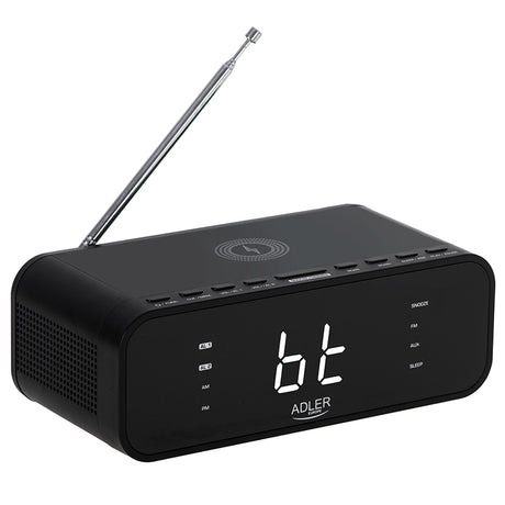 Radio cu ceas negru Adler AD 1192 cu Bluetooth, radio FM, alarma si incarcare wireless