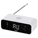 Radio cu ceas alb Adler AD 1192 cu Bluetooth, radio FM, alarma si incarcare wireless