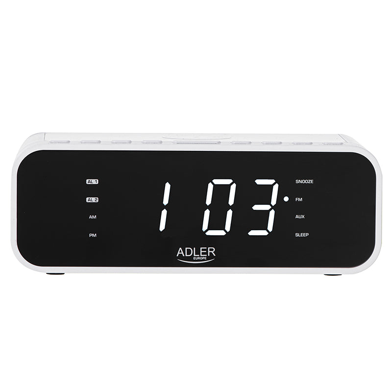 Radio cu ceas alb Adler AD 1192 cu Bluetooth, radio FM, alarma si incarcare wireless