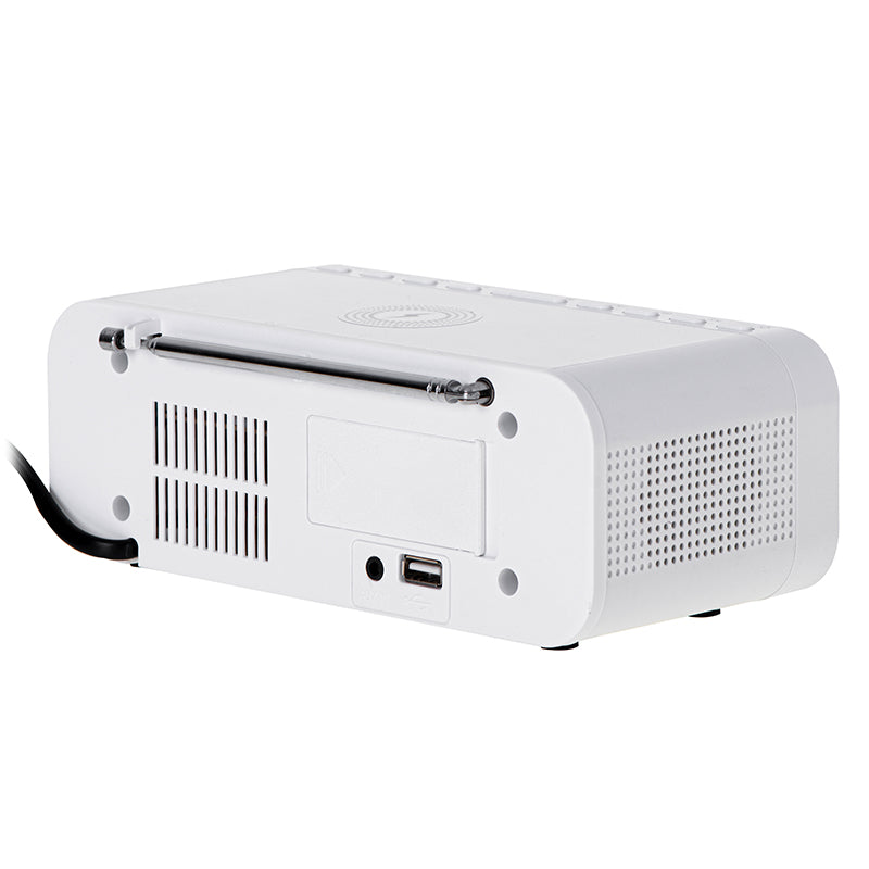 Radio cu ceas alb Adler AD 1192 cu Bluetooth, radio FM, alarma si incarcare wireless