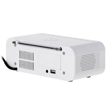Radio cu ceas alb Adler AD 1192 cu Bluetooth, radio FM, alarma si incarcare wireless