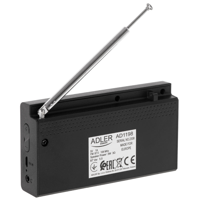 Radio portabil cu ceas Adler AD 1198 cu Bluetooth, radio FM, alarma si afisaj LCD