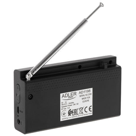 Radio portabil cu ceas Adler AD 1198 cu Bluetooth, radio FM, alarma si afisaj LCD