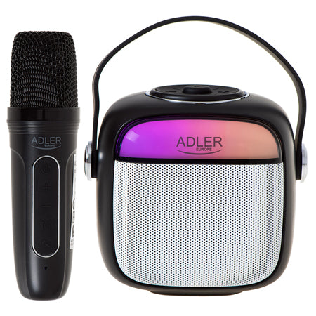 Difuzor Karaoke cu Microfon Negru Adler AD 1199 cu Bluetooth, baterie reincarcabila, AUX si USB