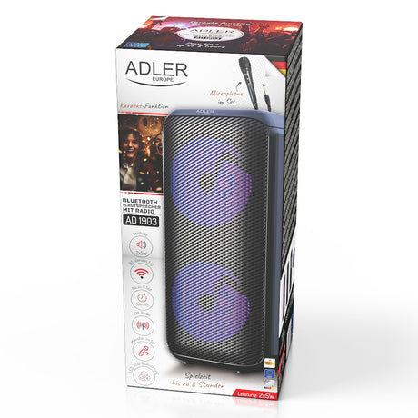 Boxa Karaoke Adler AD 1903 cu Bluetooth, radio FM, baterie 1500 mAh si AUX