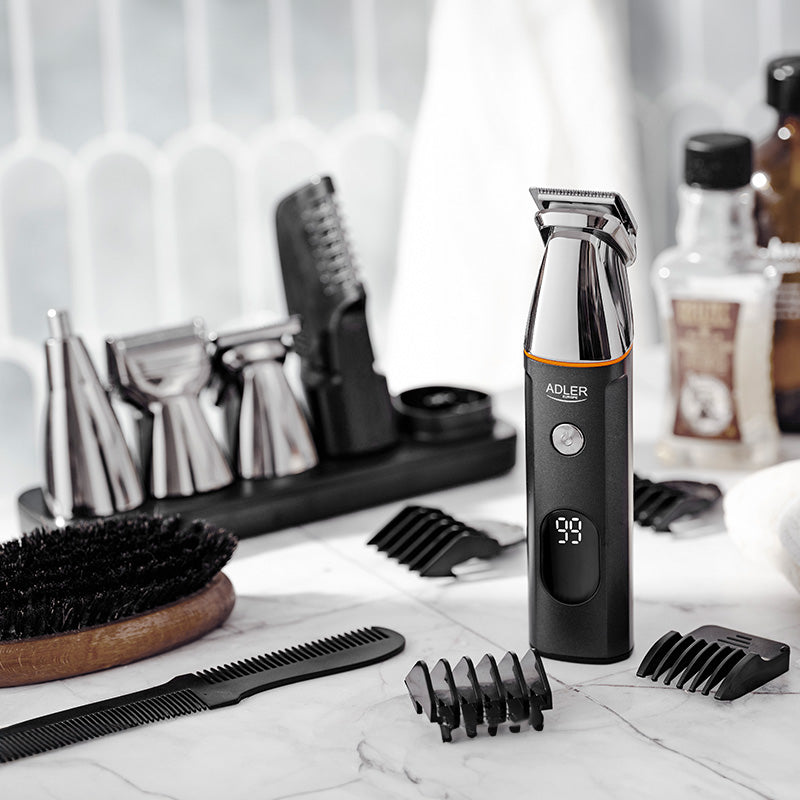 Set 5 in 1 Trimmer cu afisaj Adler AD 2946 cu afisaj LED, baterie 600 mAh si USB