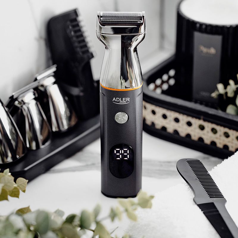Set 5 in 1 Trimmer cu afisaj Adler AD 2946 cu afisaj LED, baterie 600 mAh si USB