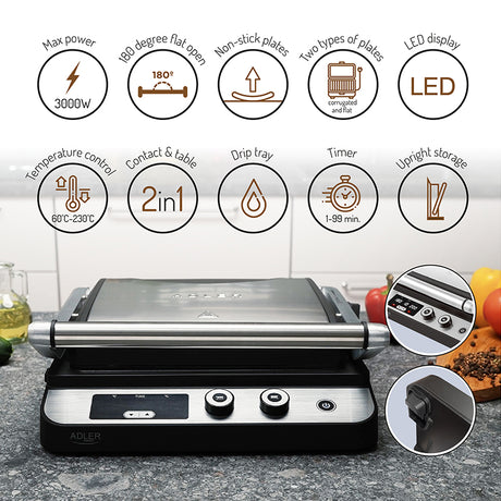 Grill Electric 2 in 1 Adler AD 3059 cu afisaj LED
