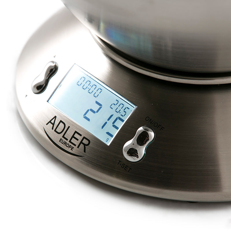 Cantar Bucatarie cu Bol Inox 1.8l Adler AD 3134 cu DAB+, alarma si baterie reincarcabila