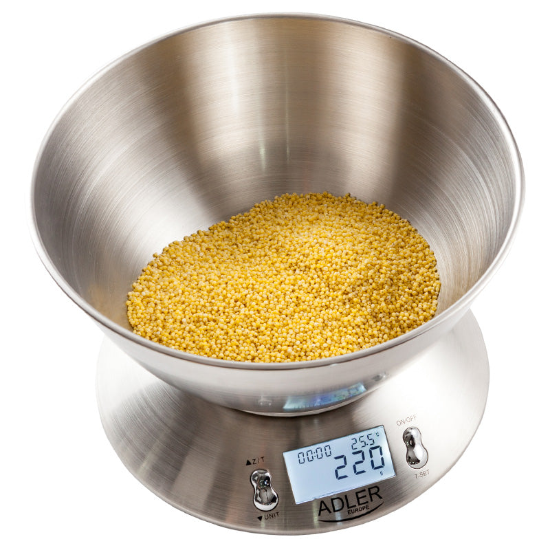 Cantar Bucatarie cu Bol Inox 1.8l Adler AD 3134 cu DAB+, alarma si baterie reincarcabila