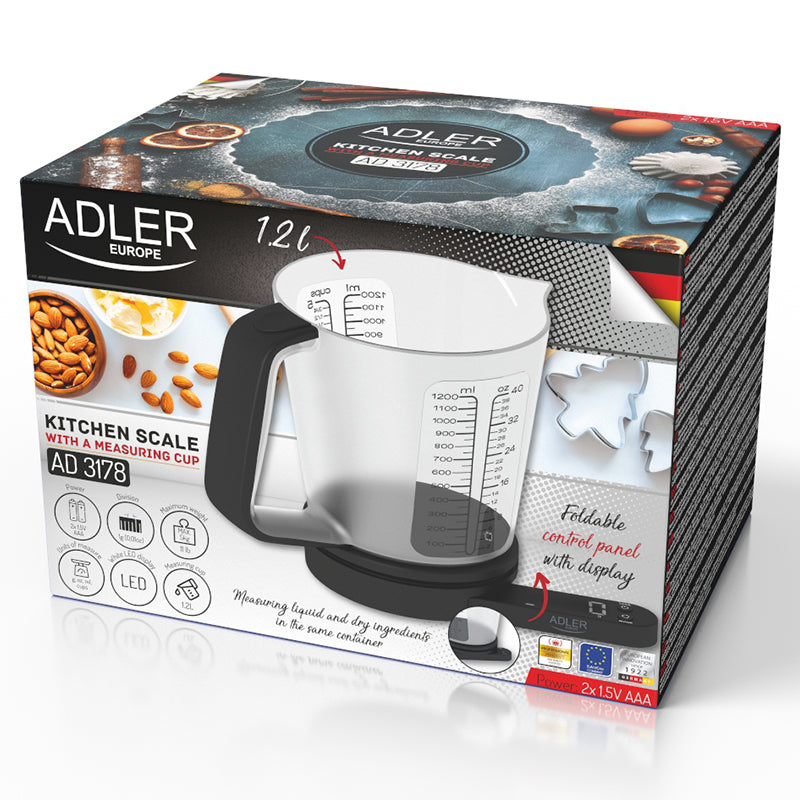 Cantar Bucatarie cu Cana Masura Adler AD 3178 cu afisaj LED si baterie reincarcabila