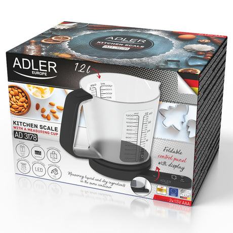 Cantar Bucatarie cu Cana Masura Adler AD 3178 cu afisaj LED si baterie reincarcabila