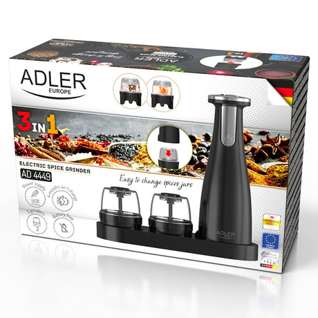 Set 3 Rasnite Condimente Negru Adler Ad 4449b cu USB