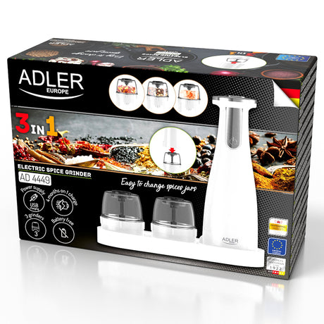 Set 3 Rasnite Condimente Alb Adler AD 4449W cu USB