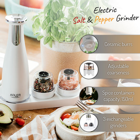 Set 3 Rasnite Condimente Alb Adler AD 4449W cu USB