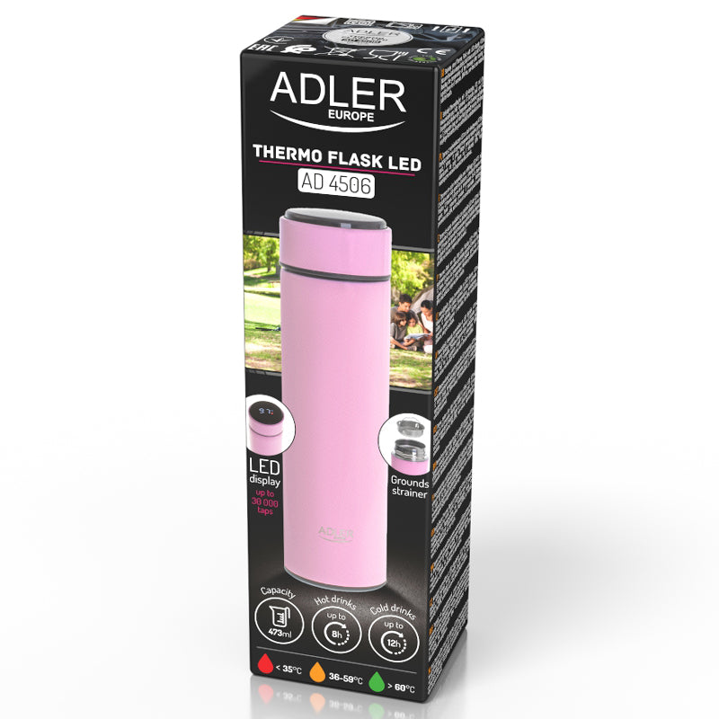 Termos cu afisaj Temperatura Roz Adler AD 4506 cu DAB+, afisaj LED, baterie reincarcabila si Rezistenta la Apa