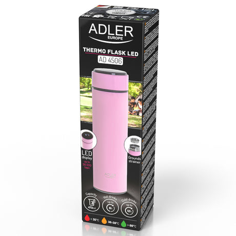 Termos cu afisaj Temperatura Roz Adler AD 4506 cu DAB+, afisaj LED, baterie reincarcabila si Rezistenta la Apa
