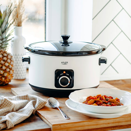 Slow Cooker 5.8l Alb Adler AD 6413 cu DAB+