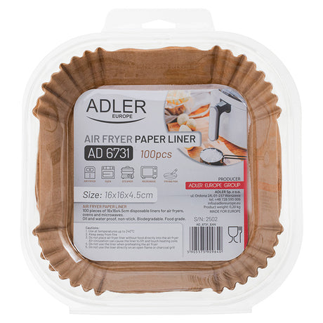 Hartie pentru Air Fryer Patrat 100buc Adler AD 6731