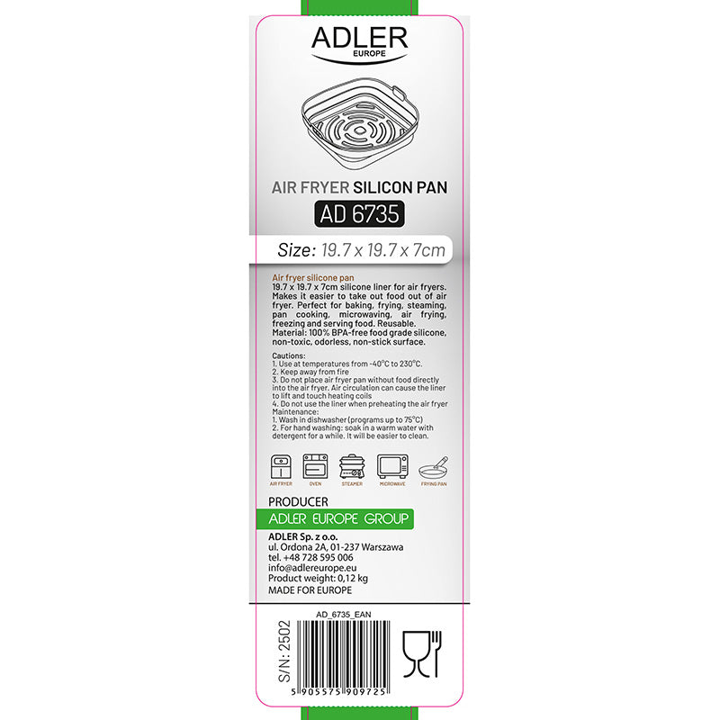 Forma de Copt Silicon Patrata Air Fryer Adler AD 6735