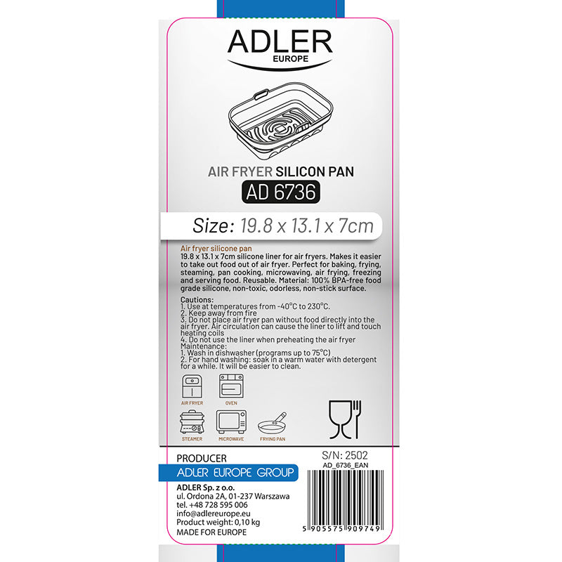 Forma de Copt Silicon Air Fryer 19 Adler AD 6736