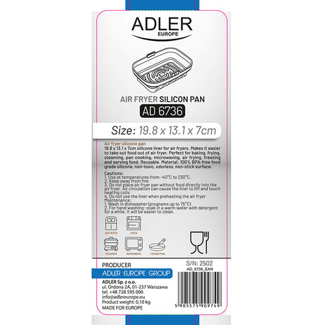 Forma de Copt Silicon Air Fryer 19 Adler AD 6736