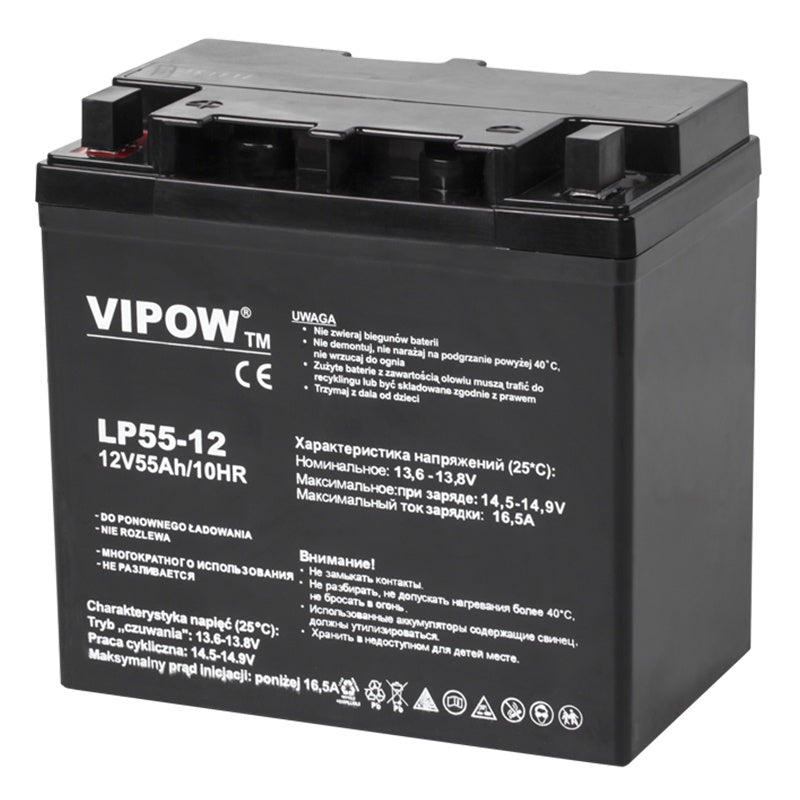 Acumulator Stationar Agm 55ah Vipow Vrla 12V cu baterie reincarcabila