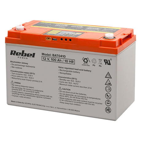 Acumulator Gel Plumb Deep Cycle afisaj 100ah Bat 0410 cu baterie reincarcabila si USB