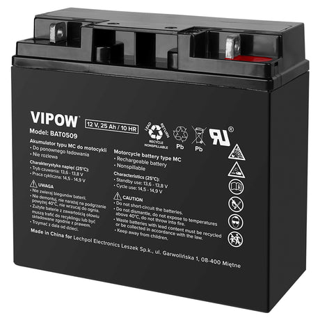 Acumulator Vehicule Electrice 25ah 10hr Vipow Bat 0509 cu baterie reincarcabila
