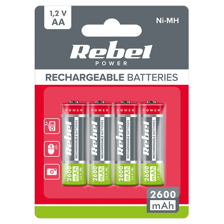 Acumulatori Ni-mh Aa R6 Blister 4 Buc Rebel Bat 2012 cu baterie 2600 mAh