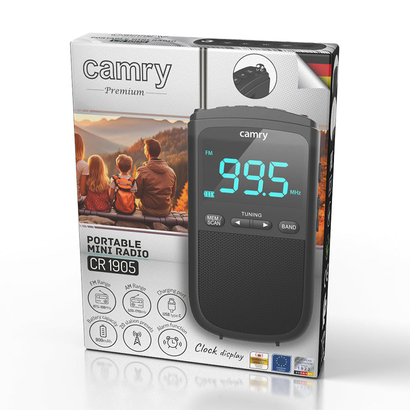 Mini Radio Portabil Camry CR 1905 cu radio FM, alarma, afisaj LCD si baterie 900 mAh