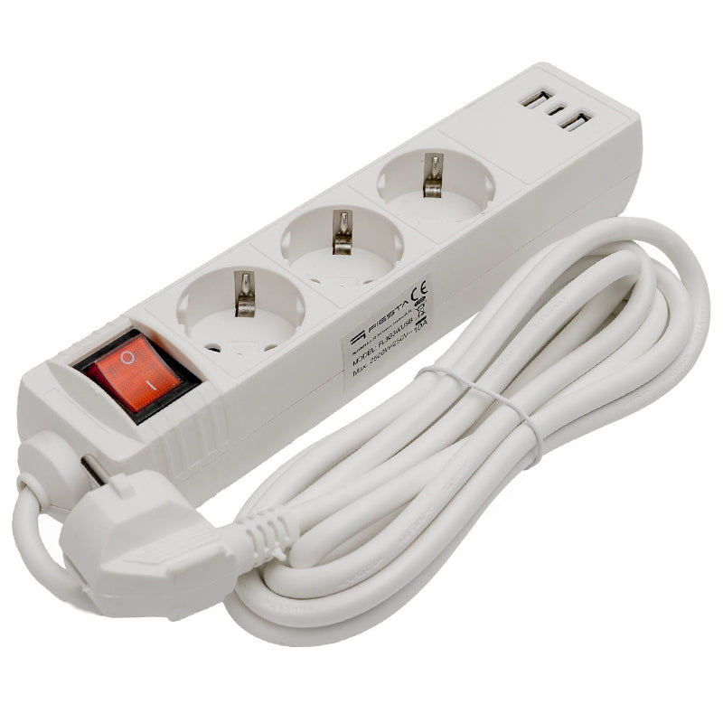 Prelungitor 3 Prize cu Intrerupator si 1.5m cu USB