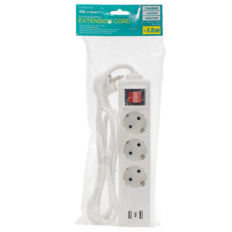 Prelungitor 3 Prize cu Intrerupator si USB 1.5M
