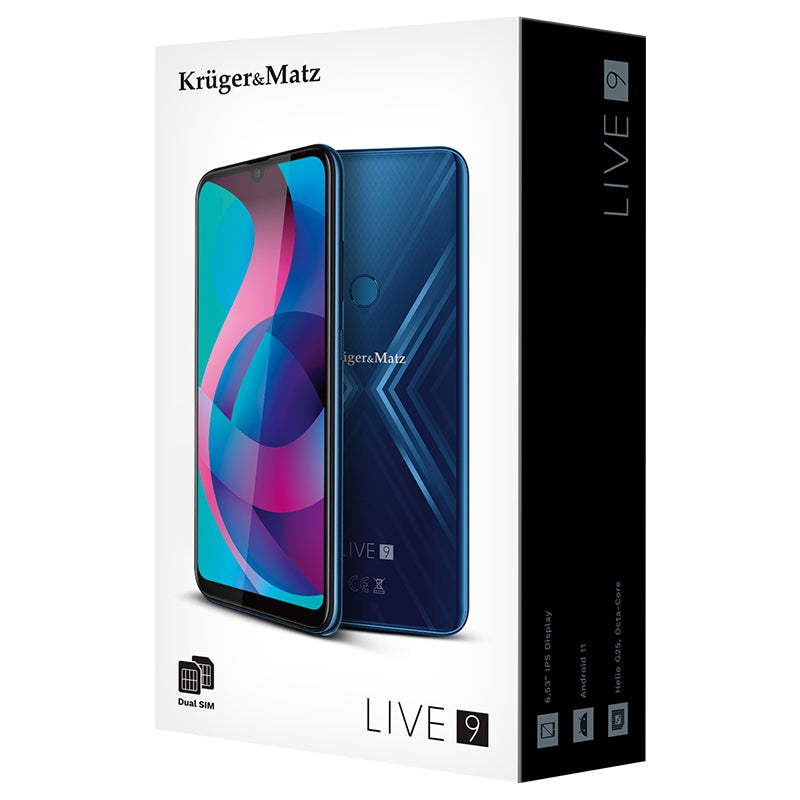 Smartphone Live 9 Albastru & Kruger Km 0497-bl cu Bluetooth, radio FM, Internet WiFi si baterie 5000 mAh