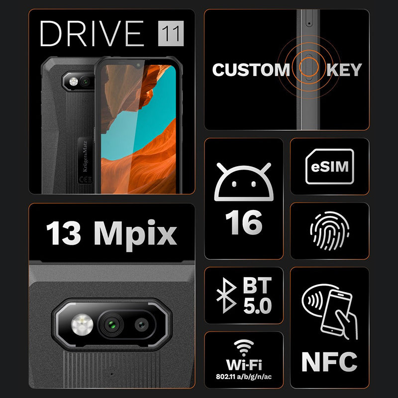 Smartphone Drive 11 Android 16 & Kruger Km 05006 cu Bluetooth, radio FM, Internet WiFi si baterie 6500 mAh
