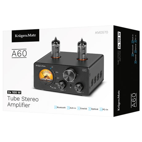 Amplificator Stereo Lampi 6k4 2x100w & Kruger a 60 cu Bluetooth, AUX, USB si Telecomanda