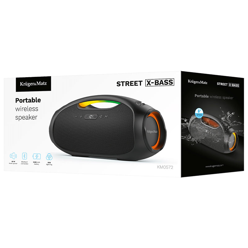 Boxa Portabila Street X-bass & Kruger Km 0572 cu Bluetooth, baterie 5400 mAh, AUX si USB