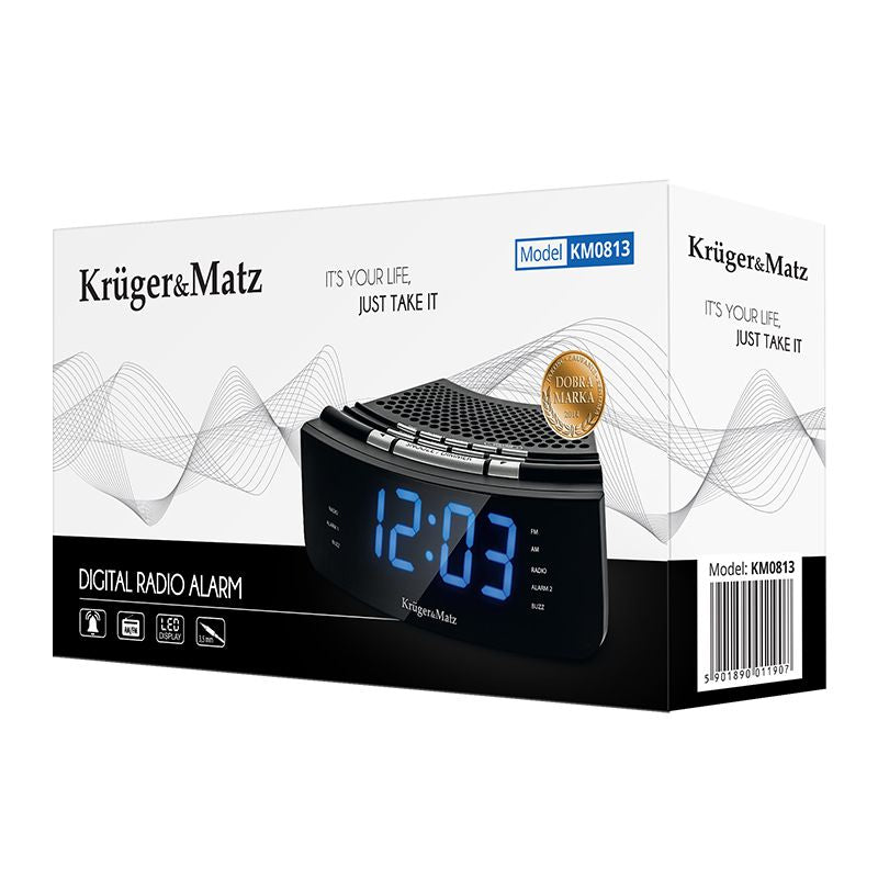 Radio cu ceas Dual Alarm & Kruger Km 0813 cu radio FM, alarma, afisaj LCD si baterie reincarcabila