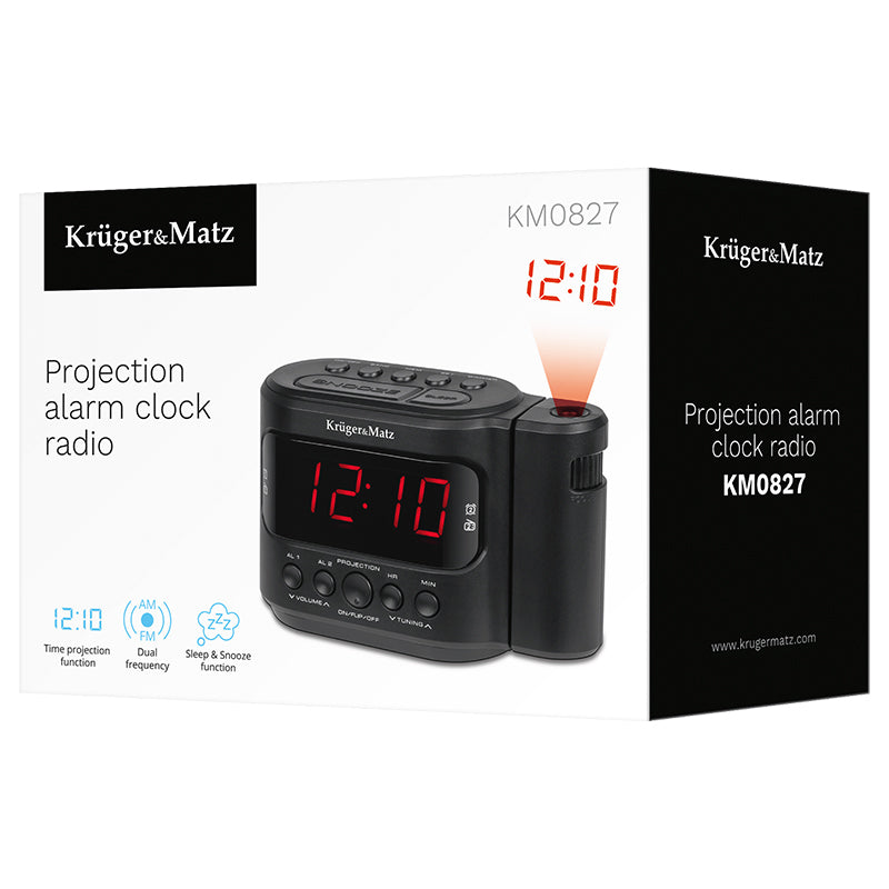 Aparat Radio Proiectie Ceas & Kruger Km 0827 cu radio FM, alarma si baterie reincarcabila