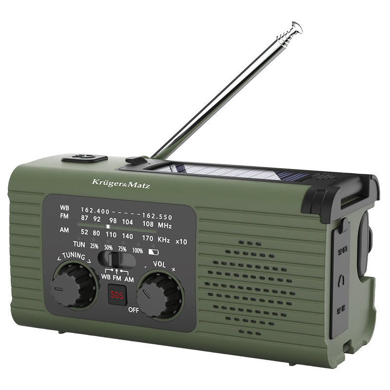 Radio Multifunctional Solar Kruger&Matz, Powerbank 5000 mAh, Lanterna, Lampa de Lucru, SOS, AM/FM/WB