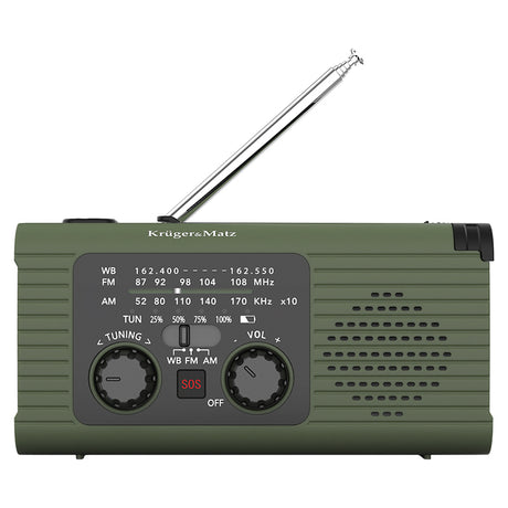 Radio Multifunctional Solar Kruger&Matz, Powerbank 5000 mAh, Lanterna, Lampa de Lucru, SOS, AM/FM/WB